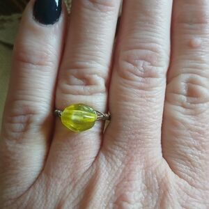 Wire Wrapped Yellow Glass Bead Ring, Size 6 Boho Fairy Cottqmage Whimsigoth